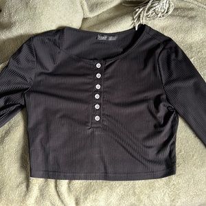 Black button down crop top